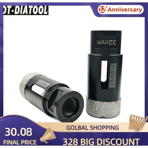 DT-DIATOOL 2pcs M14 Dia 32mm Vacuum Brazed Diamond Dry Drill Core Bits Porcelain Tile Hole Saw Granite Marble Stone Drilling Bit