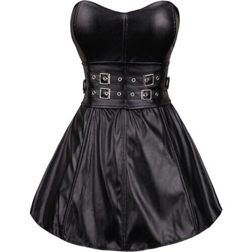 Hot Womens Sexy Zip Back Body Shaper Faux Leather Corset Dress Pole Dancing Clubwear Party Mini Dresses Plus Size