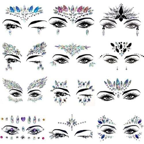 Art Festival New 3D Crystal Sticker Trendy Shiny Acrylic Drill Sticker Masquerade Shiny Face Decoration Temporary Tattoo Sticker