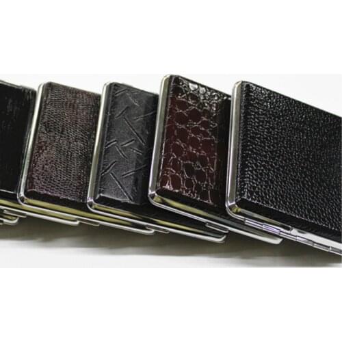 Pocket-Cigarette Open Cigarette Band Sticks Sided Metal Creative Leather Storage Cigarettes Brown Container Box Lighter Aluminum