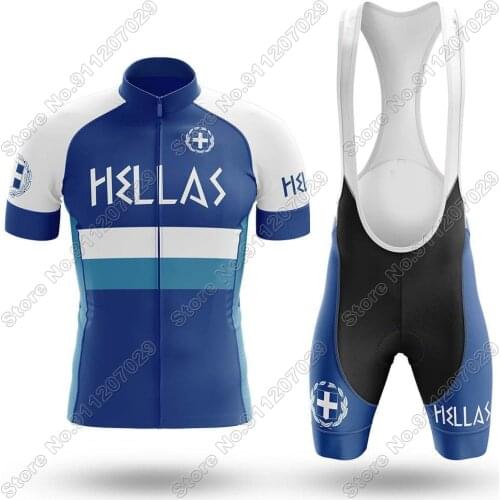 Hellas 2021 Cycling Jersey Set Summer Cycling Clothing Men Road Bike Shirts Suit Bicycle Bib Shorts MTB Wear Maillot
