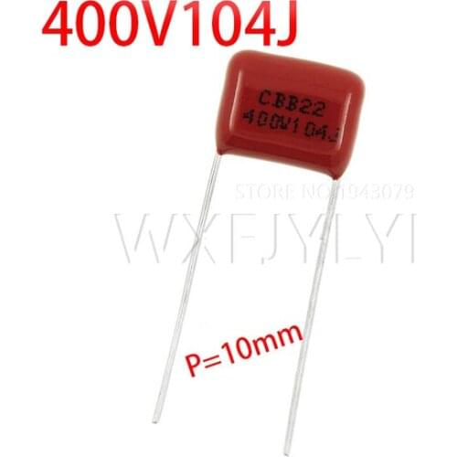 10PCS 400V104J CBB Pitch 10mm 0.1UF 100NF 400V 104J 104 CBB Polypropylene Film Capacitor