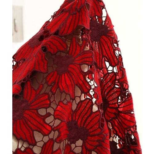 Wine Water-soulble Hollow-out Lace Fabric Embroidered Lace Fabric DIY Clothes Sewing Accessories Material Width 130cm 1yard