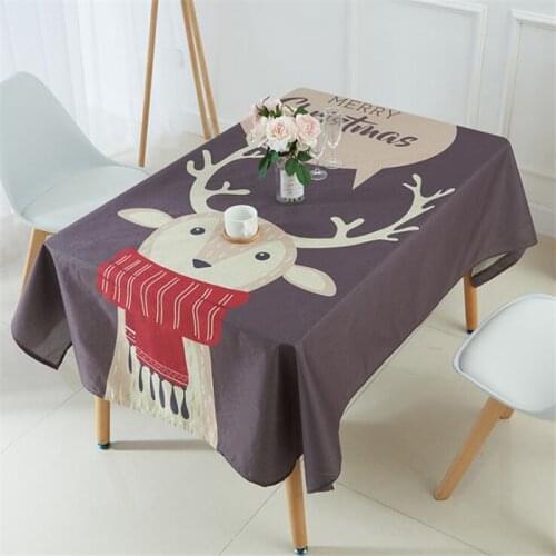 Linen Tablecloth Merry Christmas Gift Deer Decorative Pattern Printed Dinner Table Cloth Home Decor Custom Size
