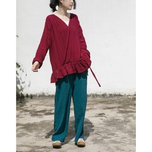 Linen Cotton Elastic waist Designal Women Original Pants Loose Casual Novelty Vintage Autumn Pants Solid Capris Female Trousers