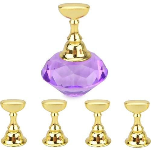 1Pc Purple Crystal Magnetic Nail Holder+5 Tips Practice Training Display Stand Chessboard False Nail UV Gel Polish Showing Shelf