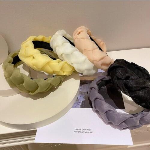 Korean Fashion Colorful Wide Mesh Twist Chiffon Broadside Hairbands 2021 New Design Hair Accessories Elegant Headwear