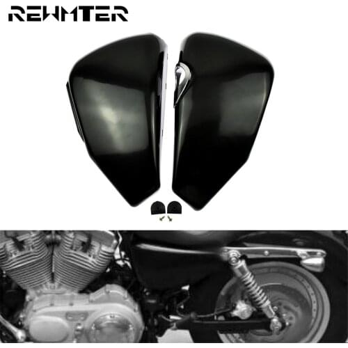 Motorcycle Left Right Battery Cover Set Bright Black Metal For Harley Sportster Iron 1200 883 XL883 XL1200 Forty Eight 2004-2013
