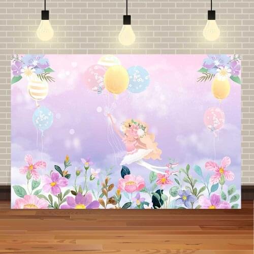 Seekpro Happy Birthday Girl Flower Watercolor Pink Lovely Baby Balloon Princess Photography Photo Backdrop Customized Background