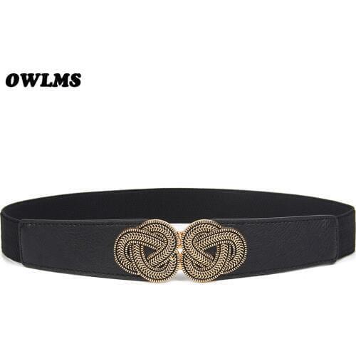 New Design Chinese knot Elastic waist girdle female decorative dress thin waistband Stretch simple wild black waistbands white