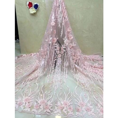 Popular Design French Lace Fabric Beaded 3d Flowers Fabric Bridal Wedding Party Dress Lace Lilac Tulle Lace African FJ2825