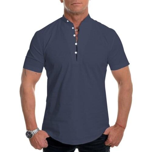 Summer Shirts For Men Casual Blouse Loose Tops Short Sleeve Solid Color Slim Tee Shirt Buttons Fashion Men Streetwear Clothing