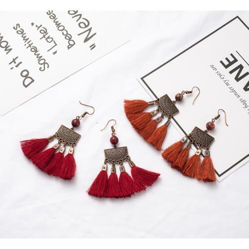 Creative Vintage Lock Pendant Tassel Earrings For Women Fashion 4 Color Fringed Alloy Dangle Earring New Ethnic Charm Jewelry