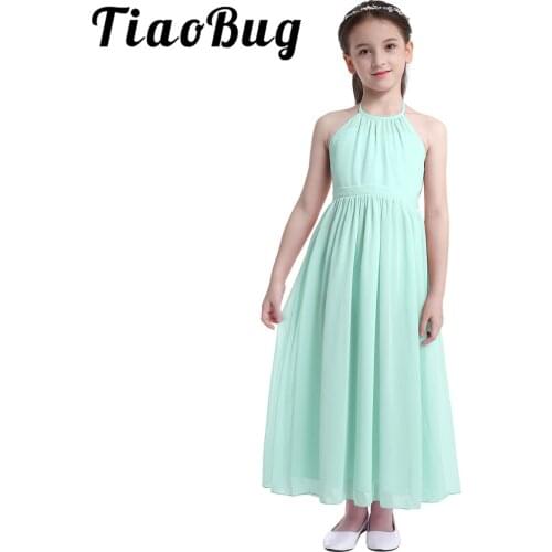 4-14 Girls Chiffon Flower Girl Dress Kids Pageant Party Ball Gown Prom Princess Formal Occassion floral dress for Wedding Bride