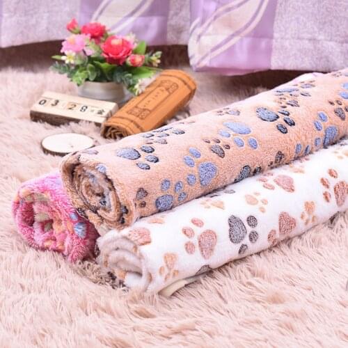 Cute Warm Pet Bed Mat Cover Cat Dog Fleece Soft Blanket Warm Paw Print Pet Cats Cover Blanket Pet Soft Blanket Bathrobe Beds Mat
