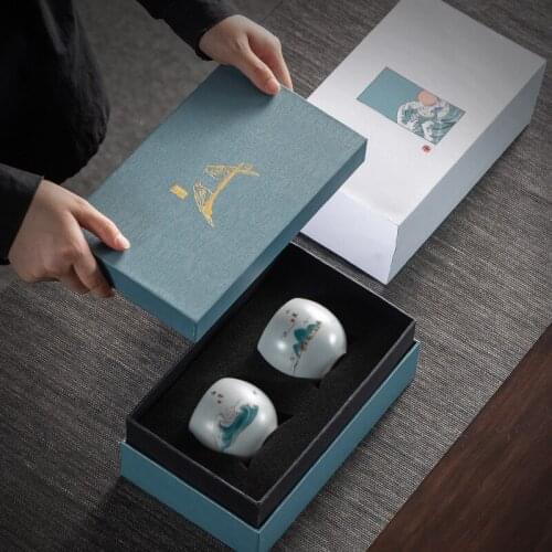 Oath of Heaven Couples Cups Creative Tea Cup Ru Ware Tea Cup Kung Fu Tea Set Master Cup Gift Box Bubble Tea Cup Bowl Mug