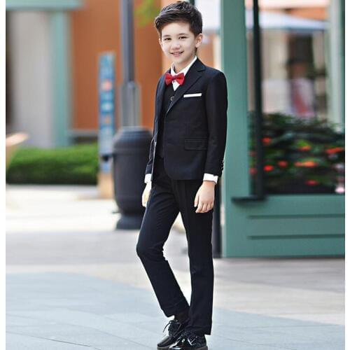 Boys wedding suit Kids Tuxedos Black/Blue boy Outfits 4 pieces Autumn Clothing sets Boys Formal blazer suit Occasion Suits