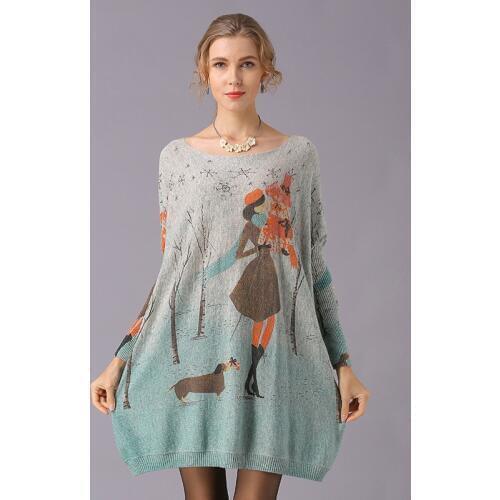 Cartoon Printed Sweater for Women Plus Size Long Sleeve Kawaii Knitted Sweaters Spring Autumn Funny Pullover Basic Jumper