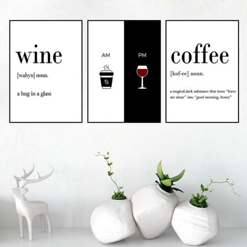 Wine Coffee Quote Wall Picture Black White Restaurant Kitchen Posters and Prints Canvas Painting Modern For Home Decor