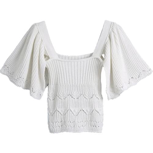 ZA Women 2021 Fashion Cropped Knitted Blouses Vintage Lotus Leaf Sleeve Straps Female Pullover Sweater Chic Tops