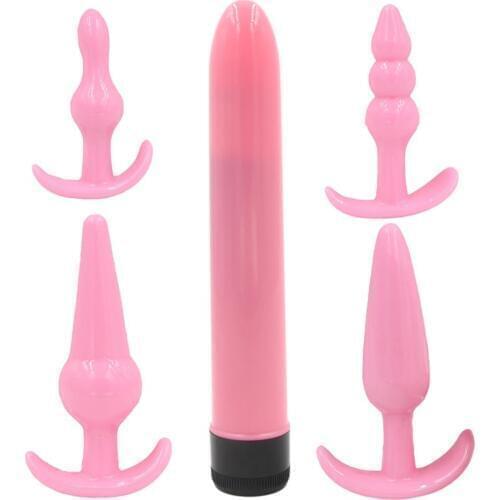YEMA 5 PCS/Set Pink Silicone Portable Anal Plug Prostate Massagers & Powerful Vibrator G spot Stimulate Sex toys for Women Men