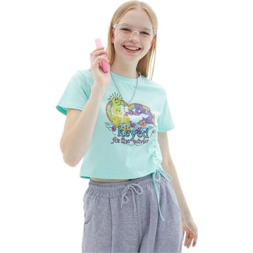 2021 Summer Sweet Short Top Korean Slimming Cartoon Bear Print T-shirt Women Casual Tees N0033