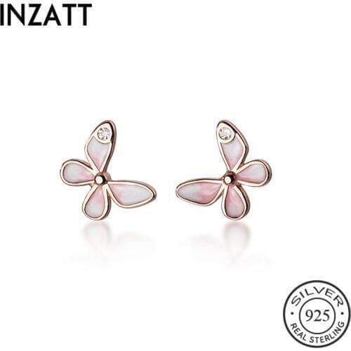 INZATT Real 925 Sterling Silver Minimalist Zircon Butterfly Stud Earring For Fashion Women Party Cute Fine Jewelry Accessories