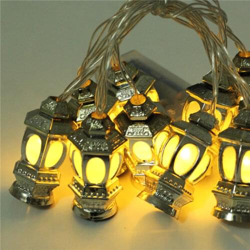 1.65m 10 Lights Muslim Eid Ramadan Light Lantern String Mubarak Lantern Oil Lamp Battery Box LED Party Home Decorative Lantern