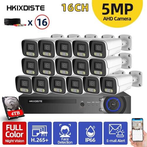 16ch CCTV Camera Security System DVR Kit 5MP Waterproof Color Night Vision Video Surveillance AHD Camera System Kit XMEYE P2P