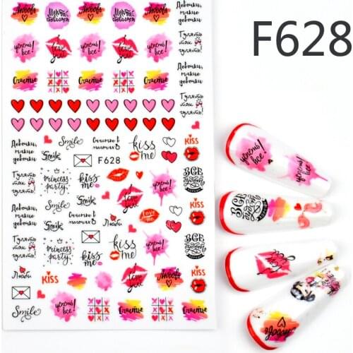 1pcs Stickers for Nails Designs Lips Letters Flower Leaf Linear Manicure Sliders 3D Nail Art Decorations sticker Decal