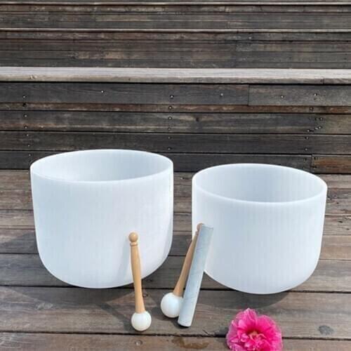 440hz 12"A and 14"B 2pcs Note C/D/E/F/G/A/B Chakra Frosted Quartz Crystal Singing Bowl