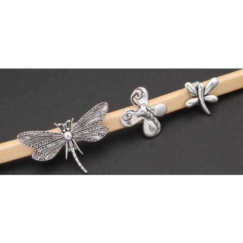 5pcs Antique Silver Color Dragonfly Slider Spacers For 10*6mm Licorice Leather Cord Bracelet Jewelry Making Accessories Making