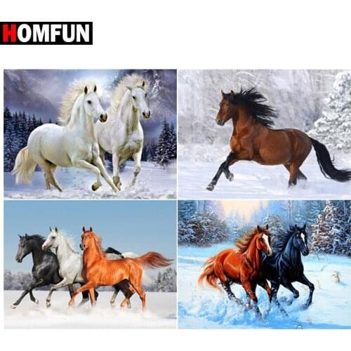 HOMFUN Diamond Painting Cross Stitch "Horse winter snow" 5D DIY Diamond Embroidery Full Square/round Rhinestone Of Picture