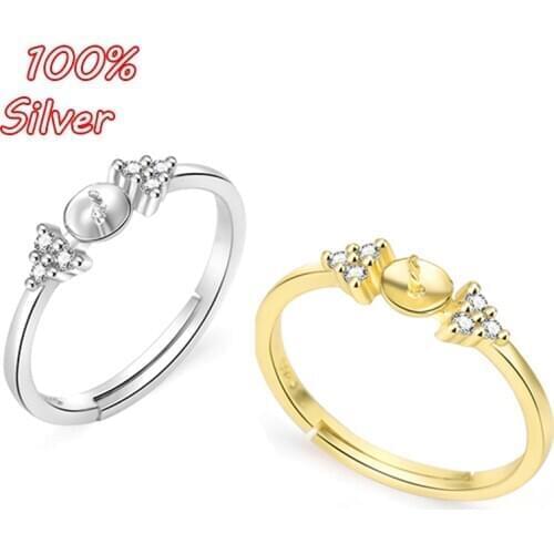 BITWBI Authentic S925 Sterling Silver Color Open Ring Blank Base Fit Pearl Glass Jewelry Making Accessories Woman Man Gift