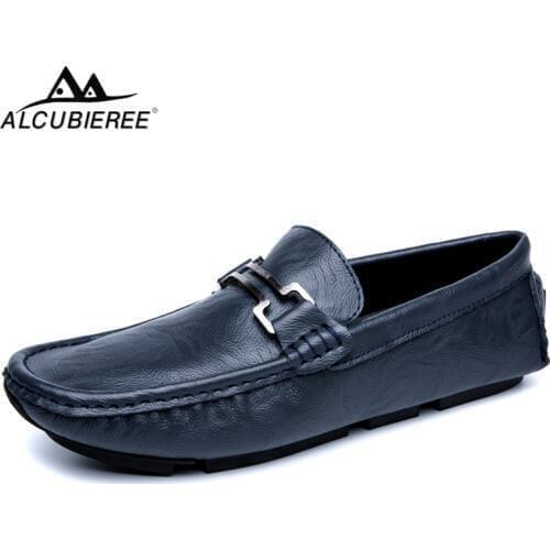 ALCUBIEREE Brand Mens Shoes Spring Casual Loafers High Quality Leather Moccasins Comfort Slip-on Flat Driving Shoes Man Footwear
