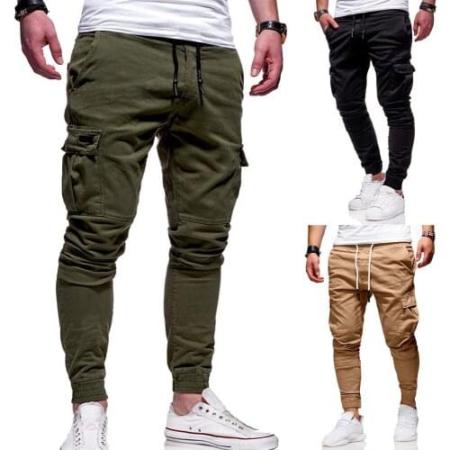 Men pants cargo slim joggers Fitness Gyms Cargo Cotton Pants Outdoor Casual Sweatpants Pencil Pants Drawstring Trousers