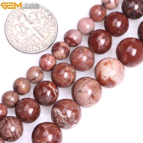 Gem-inside Natural Round Smooth Brown Pomergranite Jasper Stone Beads for Jewelry Making 15inches DIY Christmas Jewellery