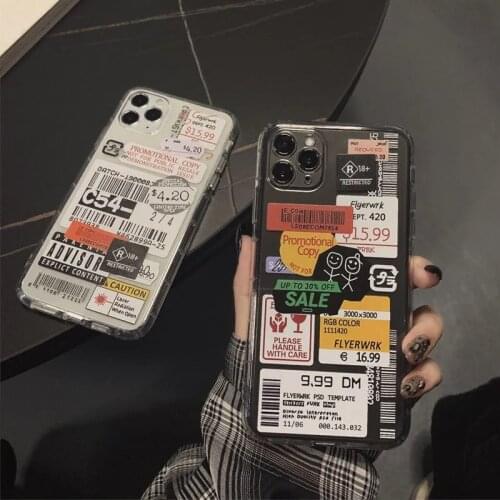 Fashion Retro Stamp Label Phone Cases for Iphone 6 7 8 Plus I Phone 11 12 Pro Max Xr X Xsmax Xs Cool Code Label TPU Airbag Cover