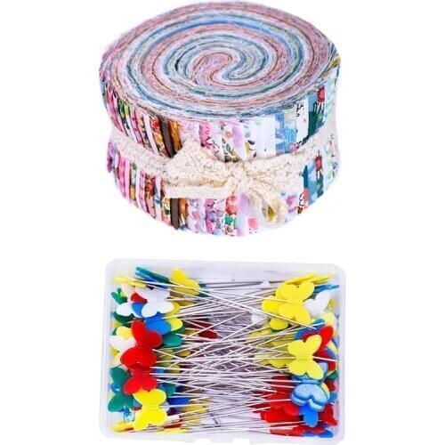 Dailylike 140Pcs Jelly Roll Fabric, Roll Up Cotton Fabric Quilting Strips, Patchwork Craft Cotton Quilting Fabric +Quilting Pins