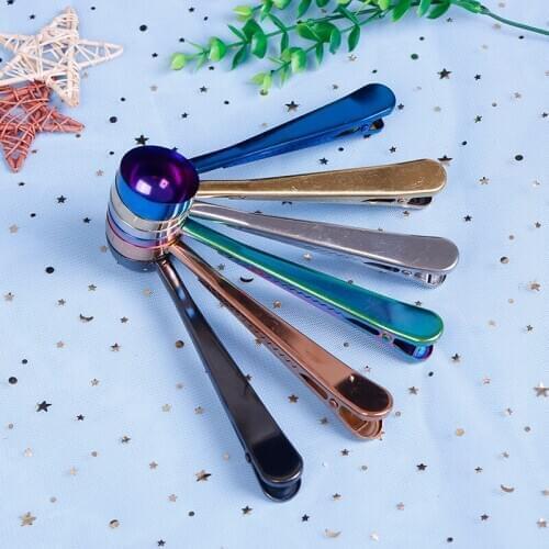 Two-in-one Stainless Steel Coffee Spoon Sealing Clip Kitchen Gold Accessories Recipient Cafe Expresso Cucharilla Decoration