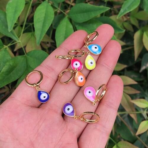 Enamel Rainbow Turkis Eye Hoop Earrings French Elegant Rainbow Eye Crystal Dangle Earrings For Women Hoops Jewelry 2021