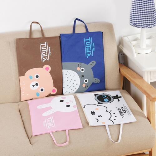 33*24cm Canvas File Folder Durable Zipper Document Bag A4 Paper Storage Organizer Student Stationery Cartoon Pattern Handbag