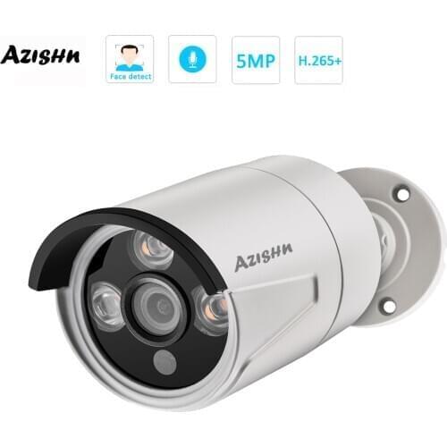 AZISHN H.265+ 5MP POE IP Camera 2592X1944 Outdoor Video Face detection 3IR Array LEDS CCTV Security for POE NVR System