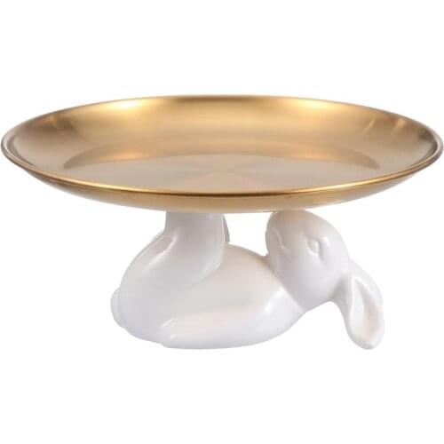 Ceramic Rabbit Plate Figurines Creative Bunny Cake Stand Dessert Dish Fruit Serving Tray Decorative Kitchen Tableware Craft Gift