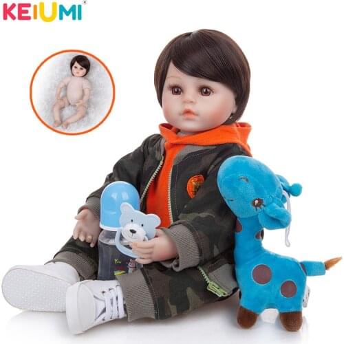 KEIUMI Dropshipping 48 CM Reborn Babies Doll Cloth Body Realistic Short Hair Newborn Baby Doll Toy Toddler Birthday Gift Present