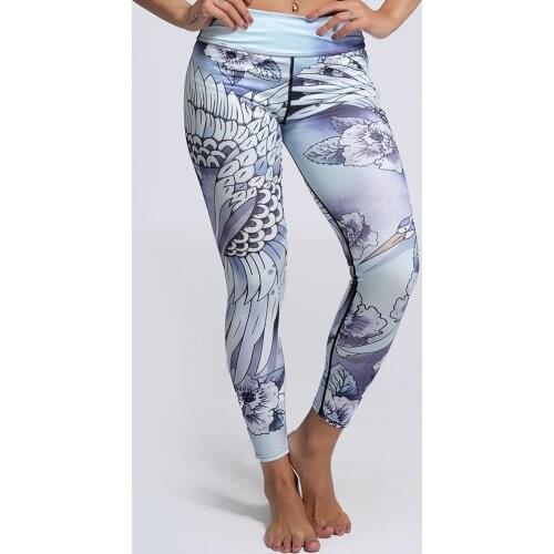 S-3XL 2018 Womens Fashion White Crane 3D Printed Leggings Big Size Elastic Slim Workout Sporting Leggins Push Up Fitness Pants