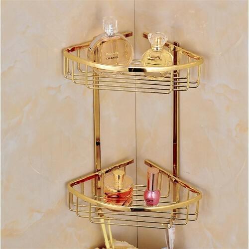Bathroom Shelf Copper Bath Shower Rack Bath Shower Shelf Bath Shower Caddy Holder Wall Mounted Gold 1-2 Tier Corner Shelf