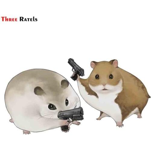 Three Ratels F639 Cute Funny Hamster With Gun For School Gifts Fridge Car Stickers Bicycles and motorcycles Decor Accessories