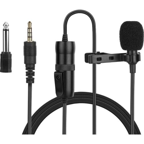 Photography Mini Mic Microphone Omni-directional Electret Condenser Lavalier Microphone with 3.5mm TRRS 6m Cable 6.35mm Adapter