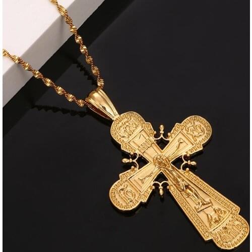 Trendy Gold Color Jesus Christ Cross Pendant Necklace Catholic Cross Women Jewelry